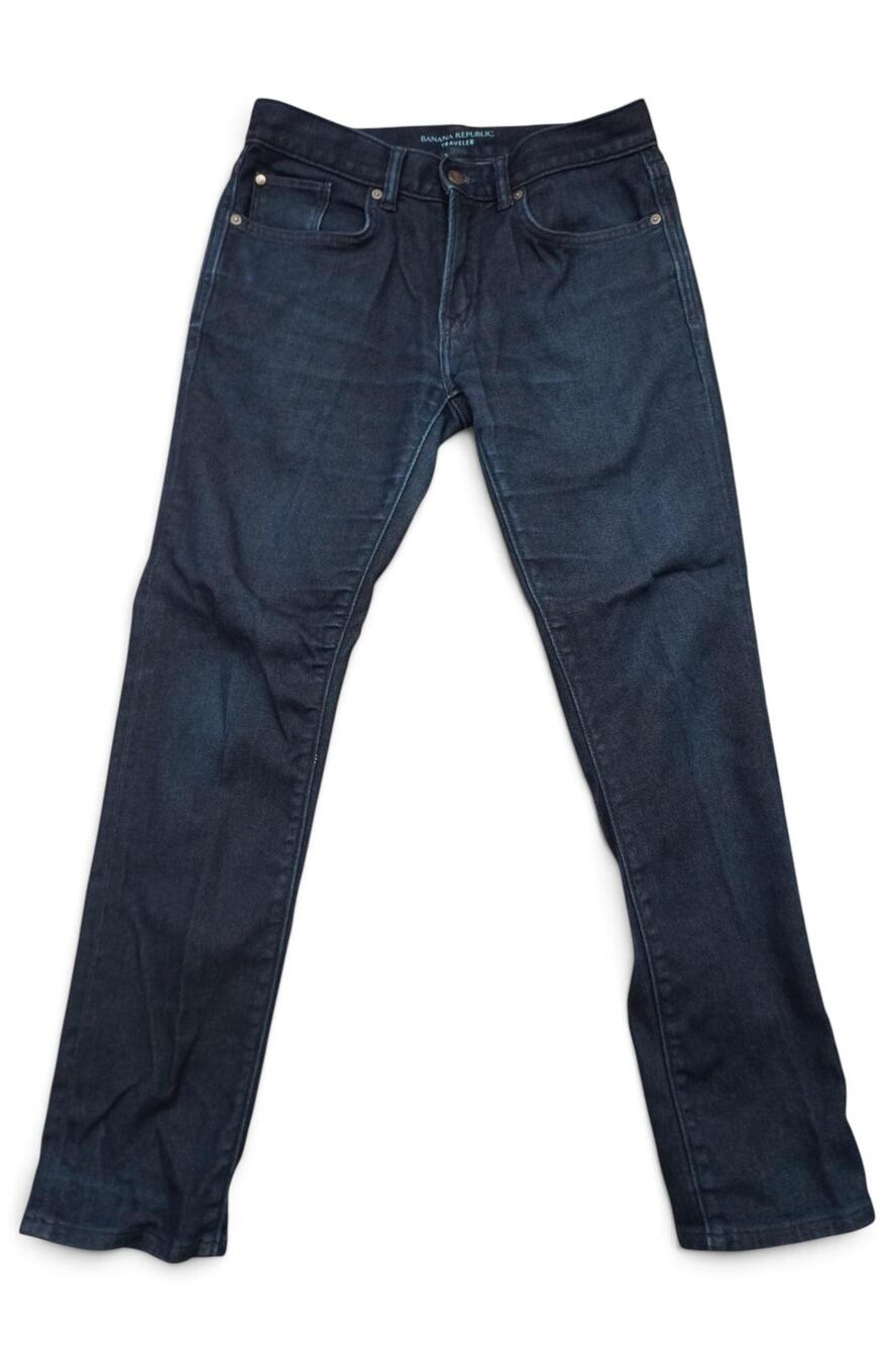 Banana Republic Traveler Jeans Mens 29x28 Dark Wash Blue Slim Straight Stretch